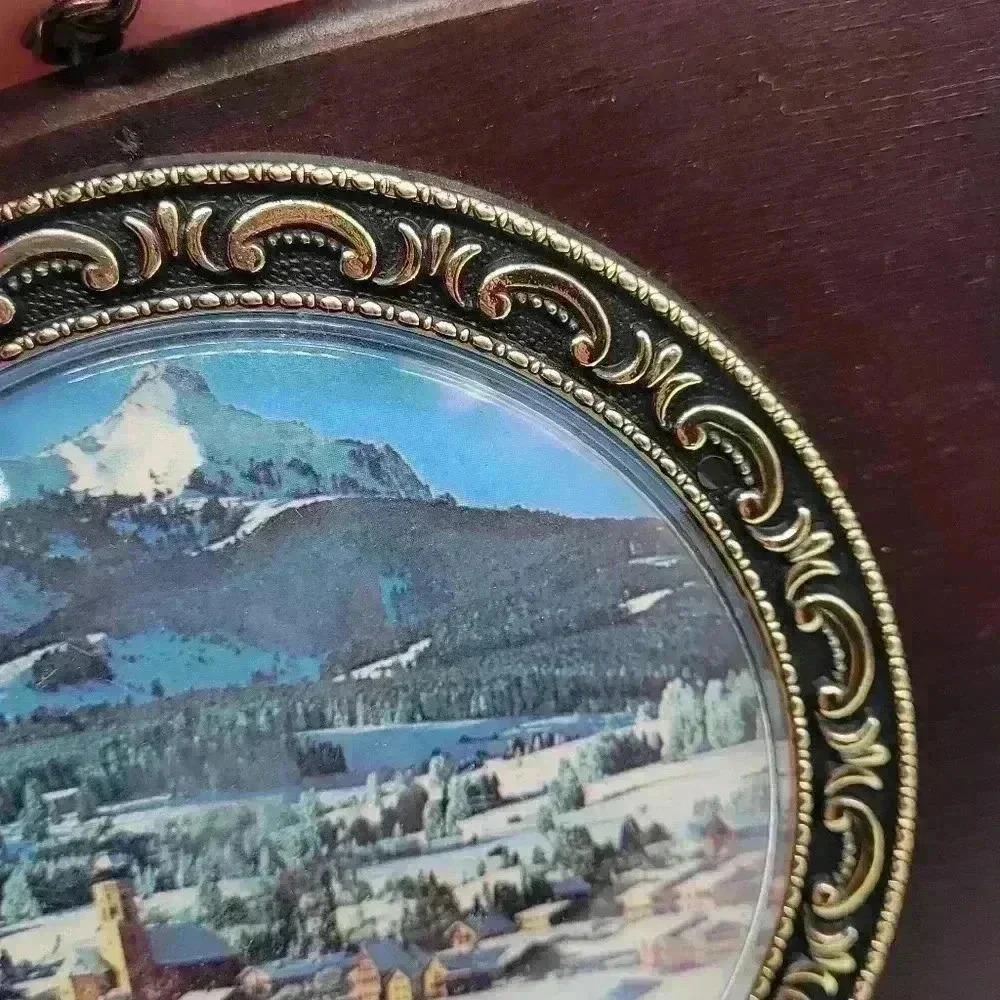 Vintage Wall Plaque Key Holder Wood With Round Picture,Bell,Thermometer 2 Hooks - Picture 3 of 13